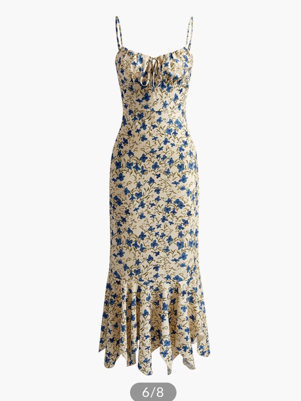 Commense Cream Maxi Dress with Blue Floral Print and Knot Detail size M - Picture 4 of 10